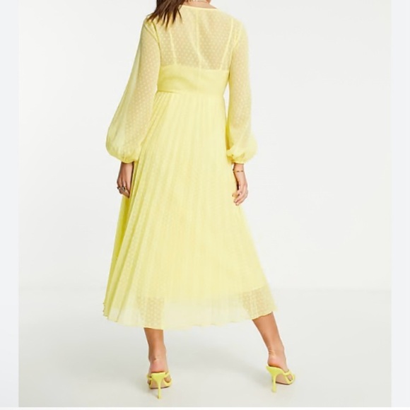 ASOS Women’s Yellow Textured Twist Front Pleated NEW Elegant Midi Dress size 6 - Picture 3 of 13